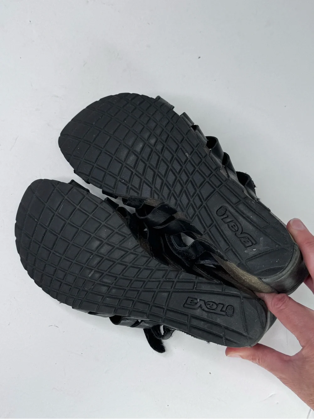 Teva Black Multi-Strap Wedge Sandals leather size 7.5